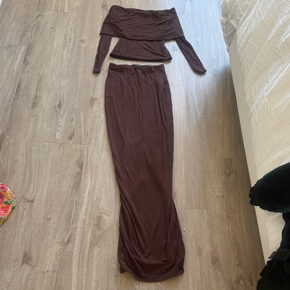 Naked Wardrobe Chocolate Brown Skirt Set